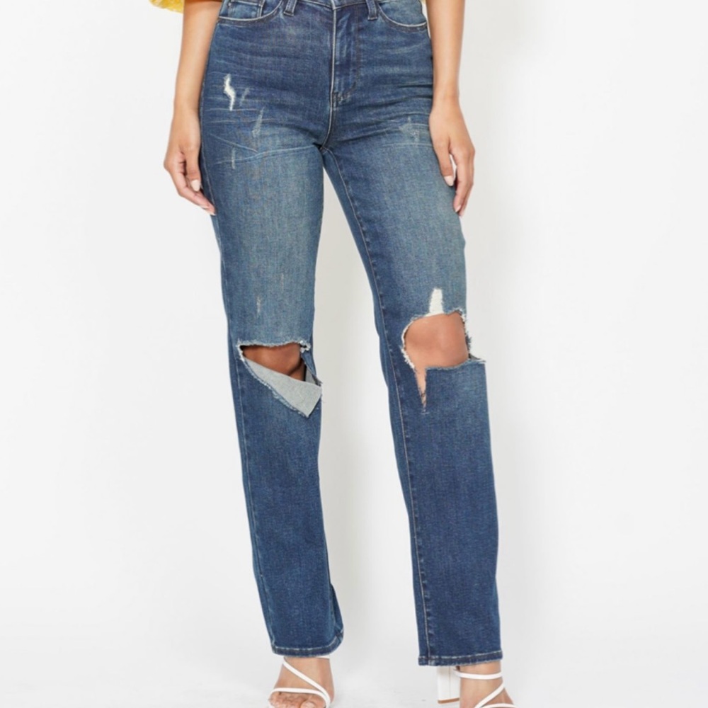 Judy Blue Dad Jeans Dark Blue Distressed High Waist Size 5/27 NWT